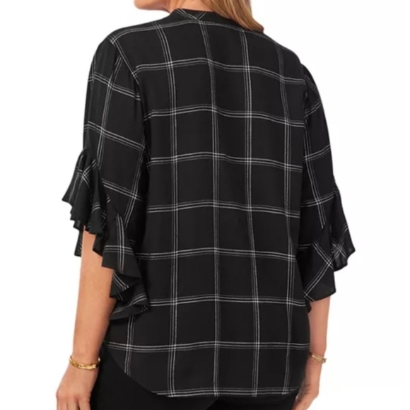 Vince Camuto Black Checkered Ruffle Blouse - Picture 2 of 4